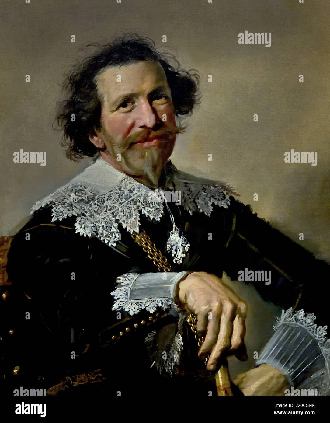 Pieter van den Broecke (Antwerpen, 1585 – Straat Malakka, 1640) war ein Tuchhändler im Dienst der Niederländischen Ostindien-Kompanie (VOC). Er unternahm fünf Reisen und war acht Jahre unterwegs. Er war einer der ersten Niederländer, die Kaffee tranken. Frans Hals, 1582-1666, Antwerpen-Haarlem, Niederländisch, Niederlande, 17. Jahrhundert, niederländisches Goldenes Zeitalter ( Er malte lebendige, manchmal sogar fröhliche Porträts von Menschen aller Ebenen der Gesellschaft, wichtigen Menschen, frechen Kindern und sogar Betrunkenen oder Menschen, die für verrückt erklärt wurden. ) Stockfoto