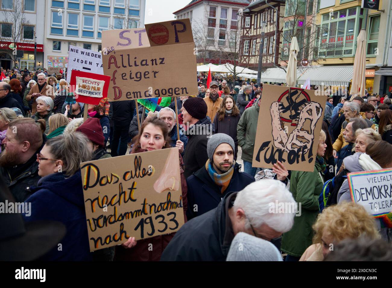 Bad Kreuznach, Deutschland, 30. Januar 2024. Hunderte von Menschen nehmen an der Demo unter dem Motto "Verteidigung der Demokratie" Teil. Stockfoto