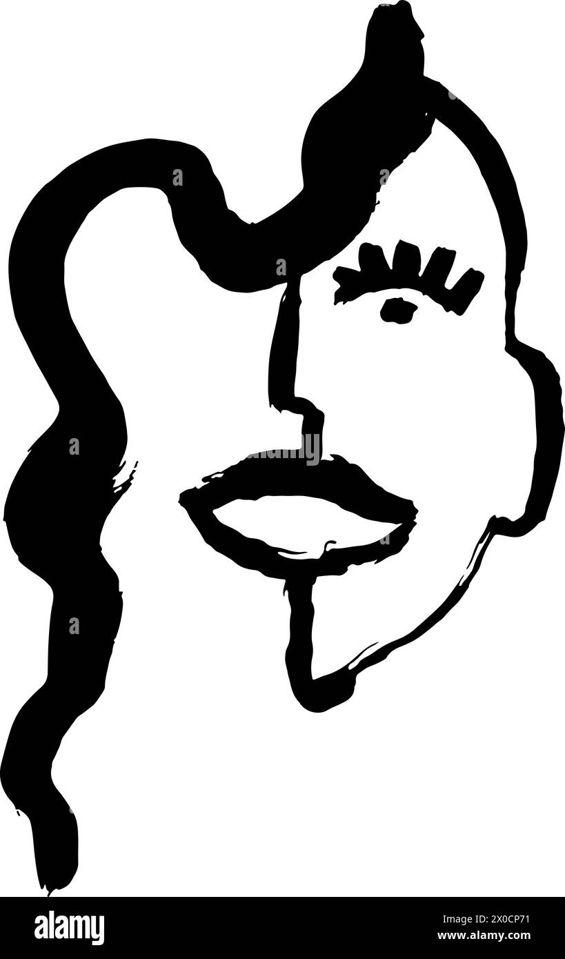 Zeitgenössisches Trockenes Pinsel Abstraktes Modernes Mädchen Porträt. Stock Vektor