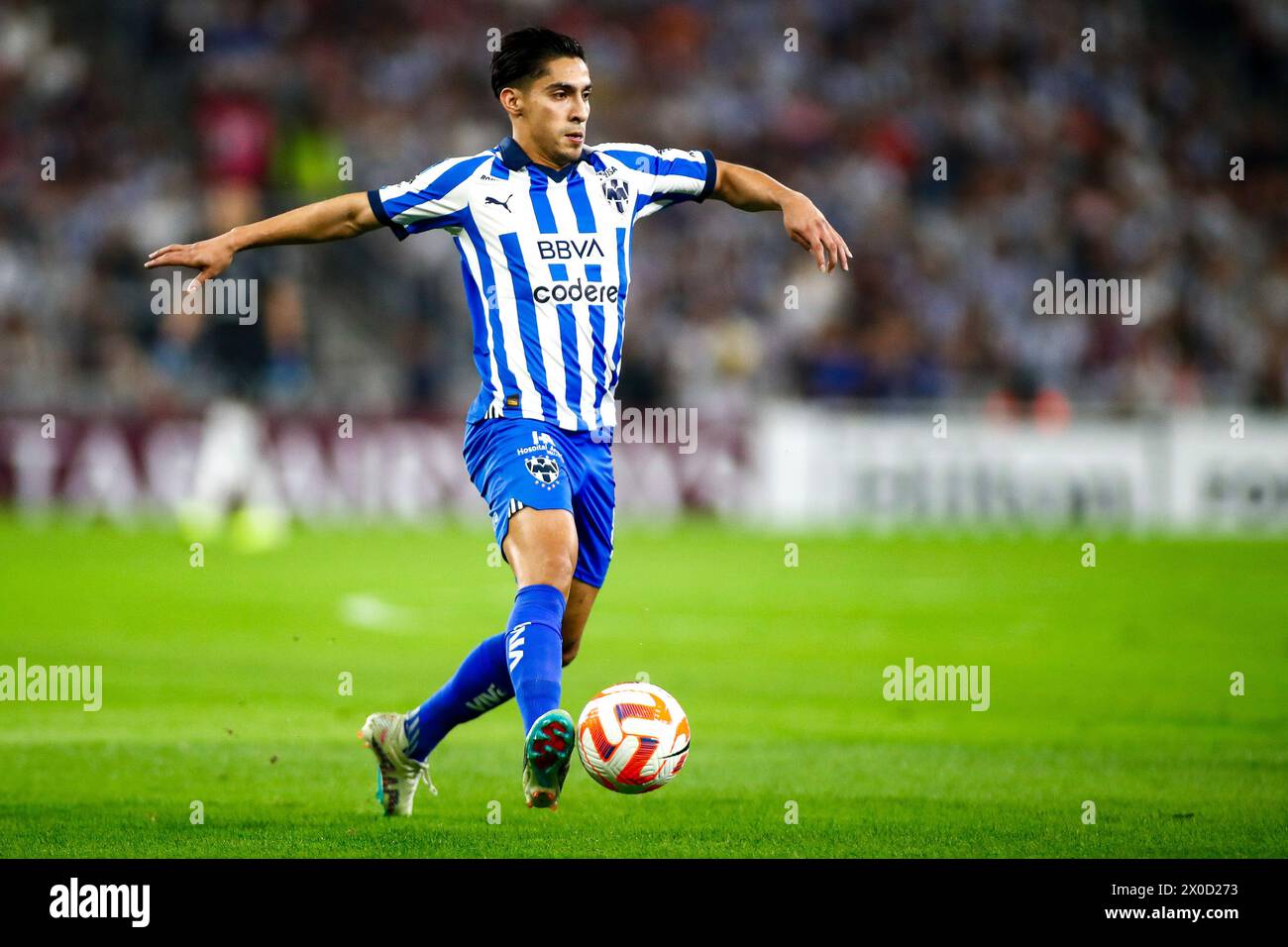 Guadalupe, Mexiko. April 2024. GUADALUPE, MEXIKO - 10. APRIL: Spiel zwischen CF Monterrey und Inter Miami im Viertelfinale Leg 2 von 2 des CONCACAF Champions Cup im BBVA Stadium am 10. April 2024 in Guadalupe, Mexiko. (Foto: Toby Tande/PxImages) Credit: PX Images/Alamy Live News Stockfoto