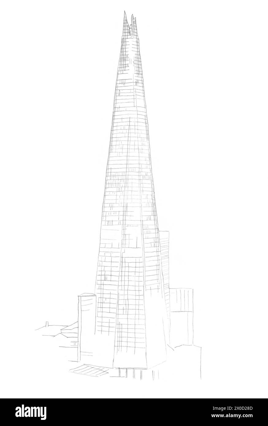 Architekturstiftzeichnung des Shard Wolkenkratzers in London Bridge, London, Großbritannien Stockfoto