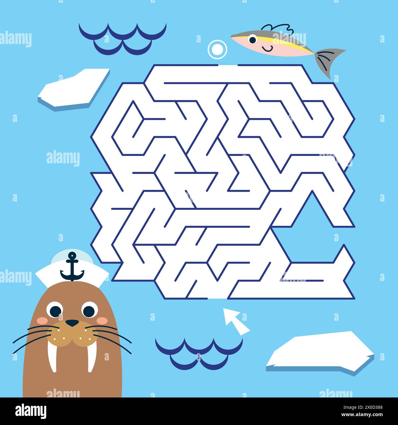 Labyrinth Spiel Labyrinth Walrus Vektor Illustration. Buntes Puzzle für Kinder Stock Vektor