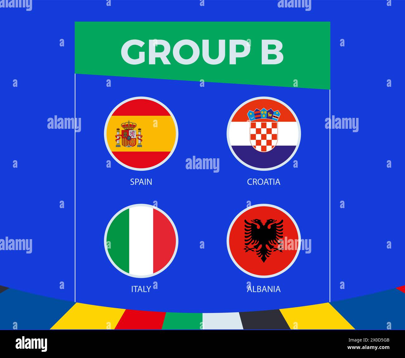 Teilnehmer der Gruppe B des europäischen Fußballwettbewerbs 2024 zum Thema Sport. Stock Vektor