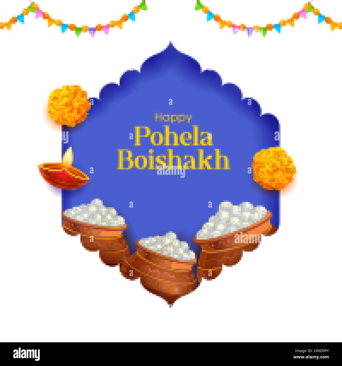 Illustration des Grußhintergrundes für Pohela Boishakh, Bengalisches Frohes Neues Jahr, das in Westbengalen und Bangladesch gefeiert wird Stock Vektor