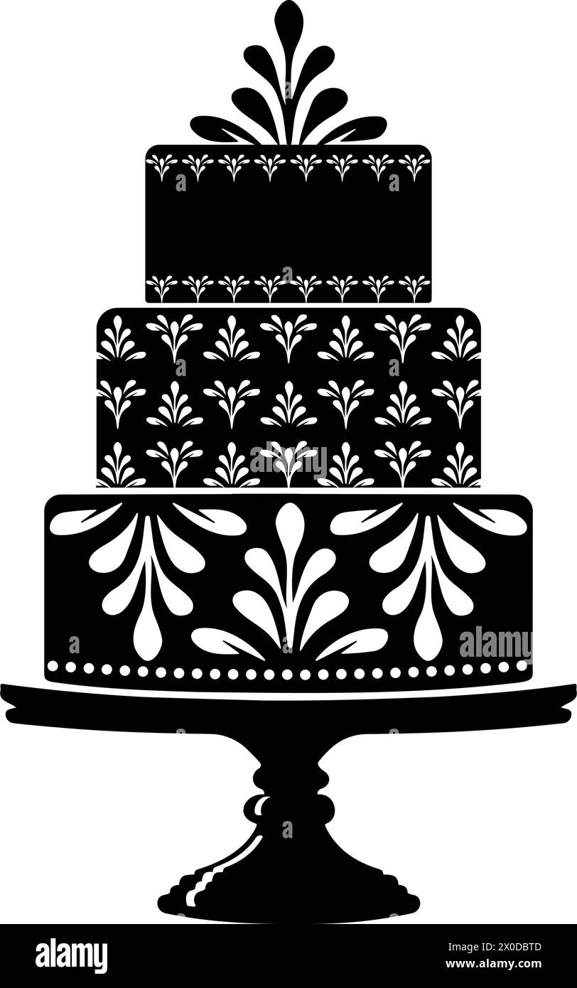 Dekorierte Hochzeitstorte Symbol Silhouette. Vektorabbildung Stock Vektor