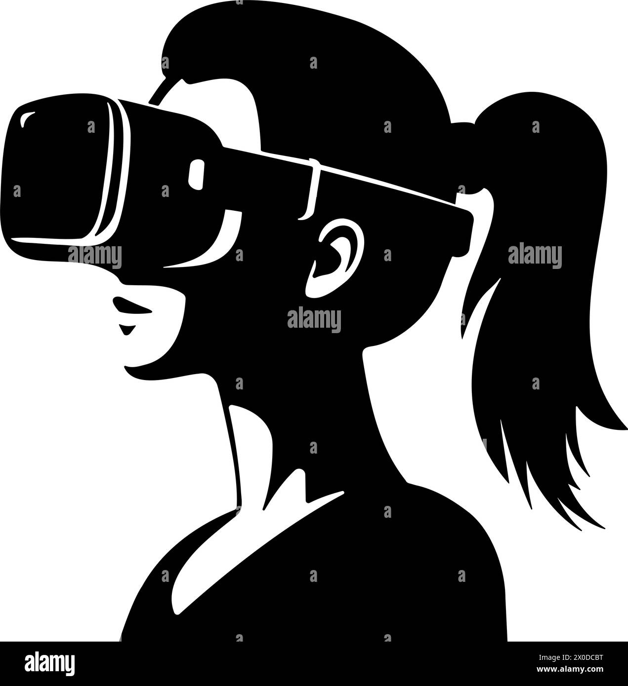 Silhouette einer Frau mit Virtual-Reality-Brillen monochrome Clip-Art. Vektorabbildung Stock Vektor