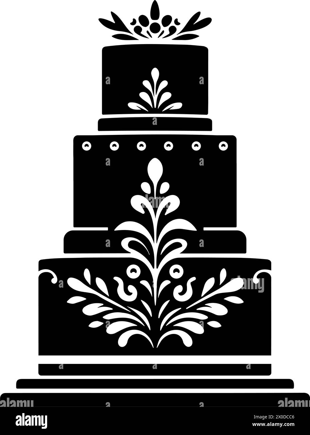Gestapelte Hochzeitstorte Dessert Symbol Silhouette. Vektorabbildung Stock Vektor