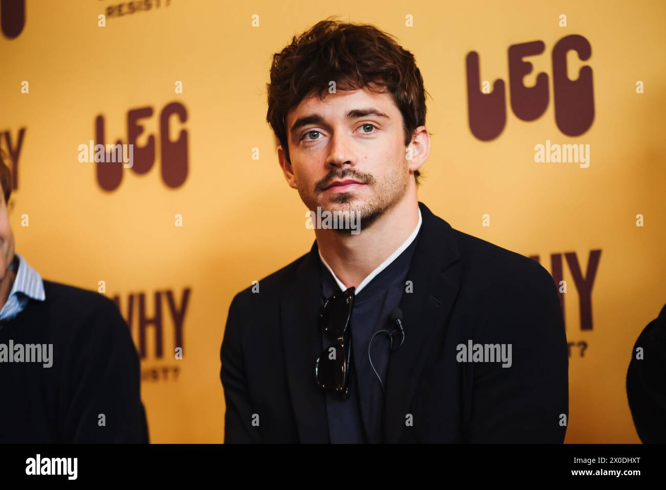 Mailand, Italien. April 2024. Mailand, Vorstellung der neuen Linie von LEC-Eiscreme durch Ferrari F1-Fahrer Charles Leclerc. Auf dem Foto: Charles Leclerc Credit: Independent Photo Agency/Alamy Live News Stockfoto