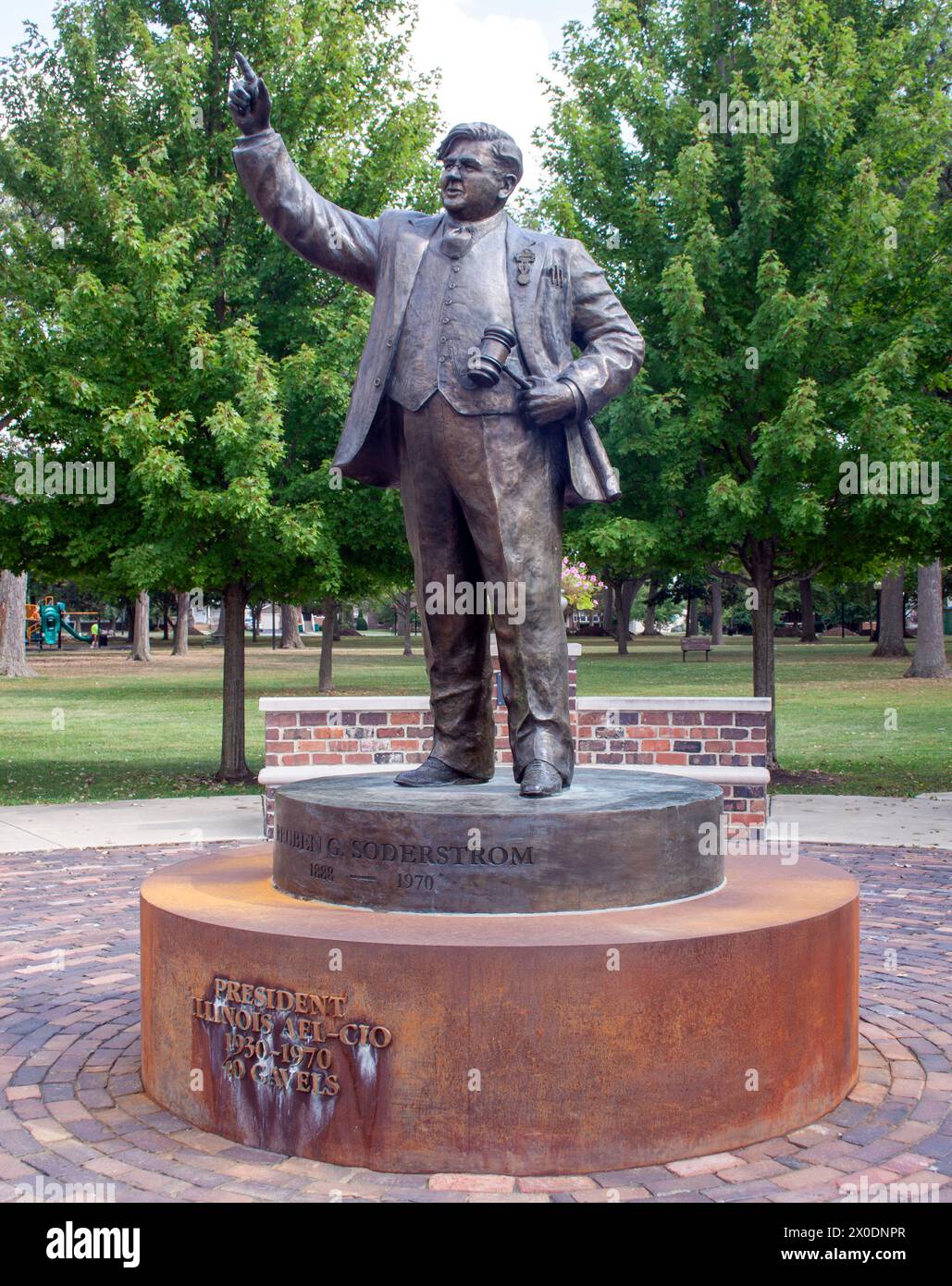 Neue Arbeitsgeschichte plaza hebt AFL-CIO-Präsident Soderstrom in Streator, Illinois hervor Stockfoto