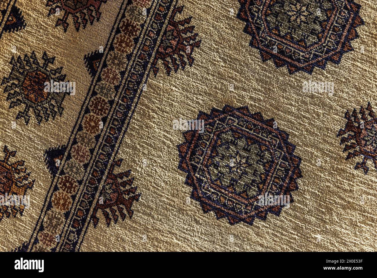 Beige orientalische Seidenteppiche, Nahaufnahme Stockfoto