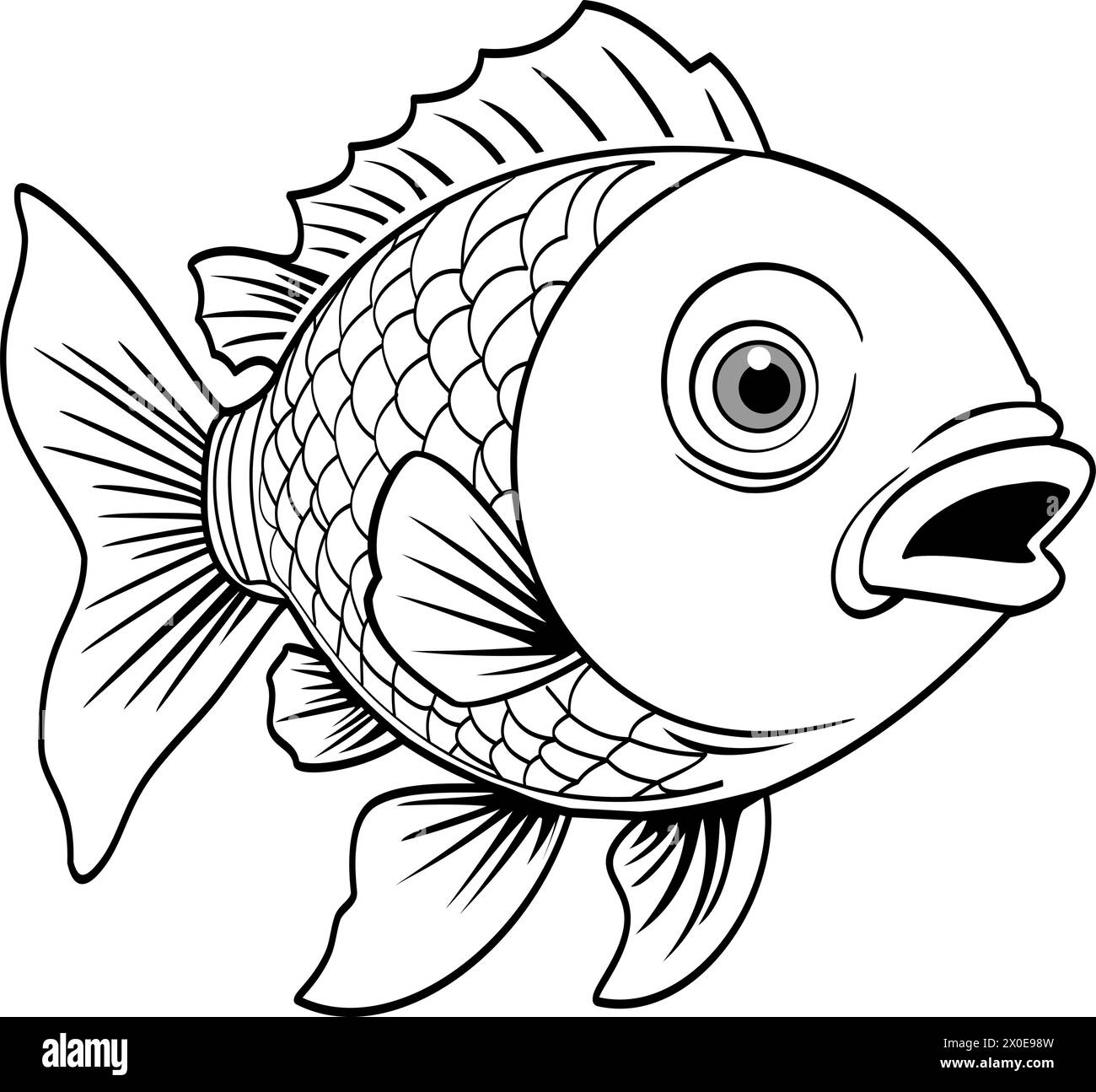 Schwarz-weiß-Vektor-Comic-Fisch Stock Vektor