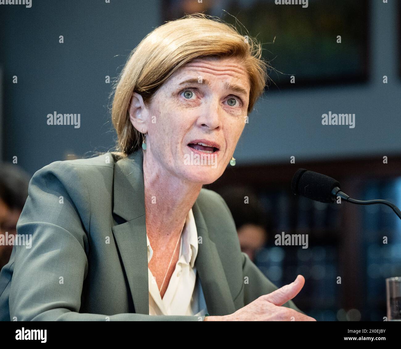 Washington, Usa. April 2024. Samantha Power, Administratorin der US-Agentur für internationale Entwicklung (USAID), sprach bei einer Anhörung des Unterausschusses des House Committee on Appropriations on State, Foreign Operations and Related Programs im US Capitol. Quelle: SOPA Images Limited/Alamy Live News Stockfoto
