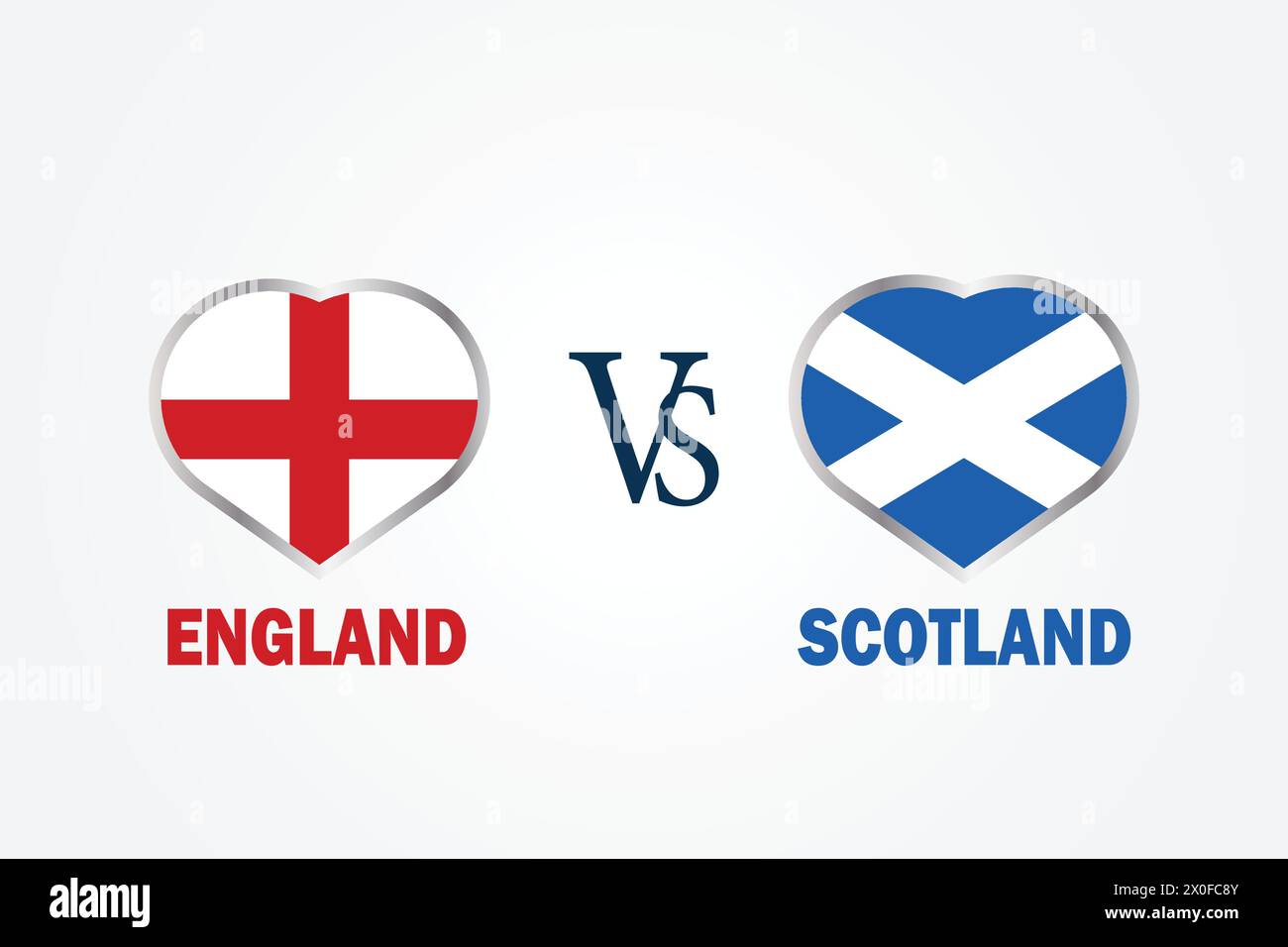 England gegen Schottland, Cricket-Match-Konzept mit kreativer Illustration der Flagge der Teilnehmerländer Schlagmann und Hearts isoliert auf weißem Hintergrund Stock Vektor