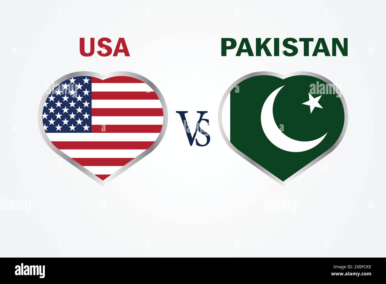 USA vs. Pakistan, Cricket Match Konzept mit kreativer Illustration der Flagge der Teilnehmerländer Schlagmann und Herzen isoliert auf weißem Hintergrund Stock Vektor