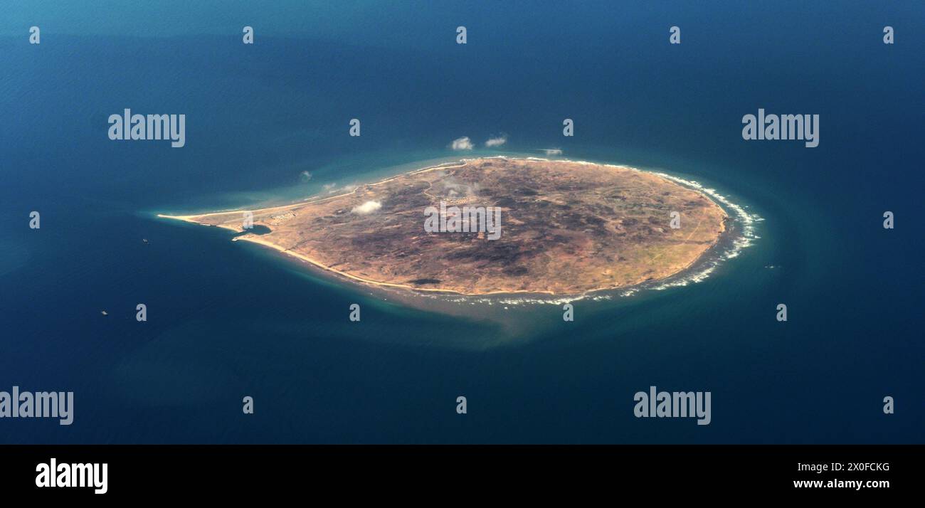 Luftaufnahme von Sir Abu Nu'Ayr, Abu Dhabi, VAE. Stockfoto