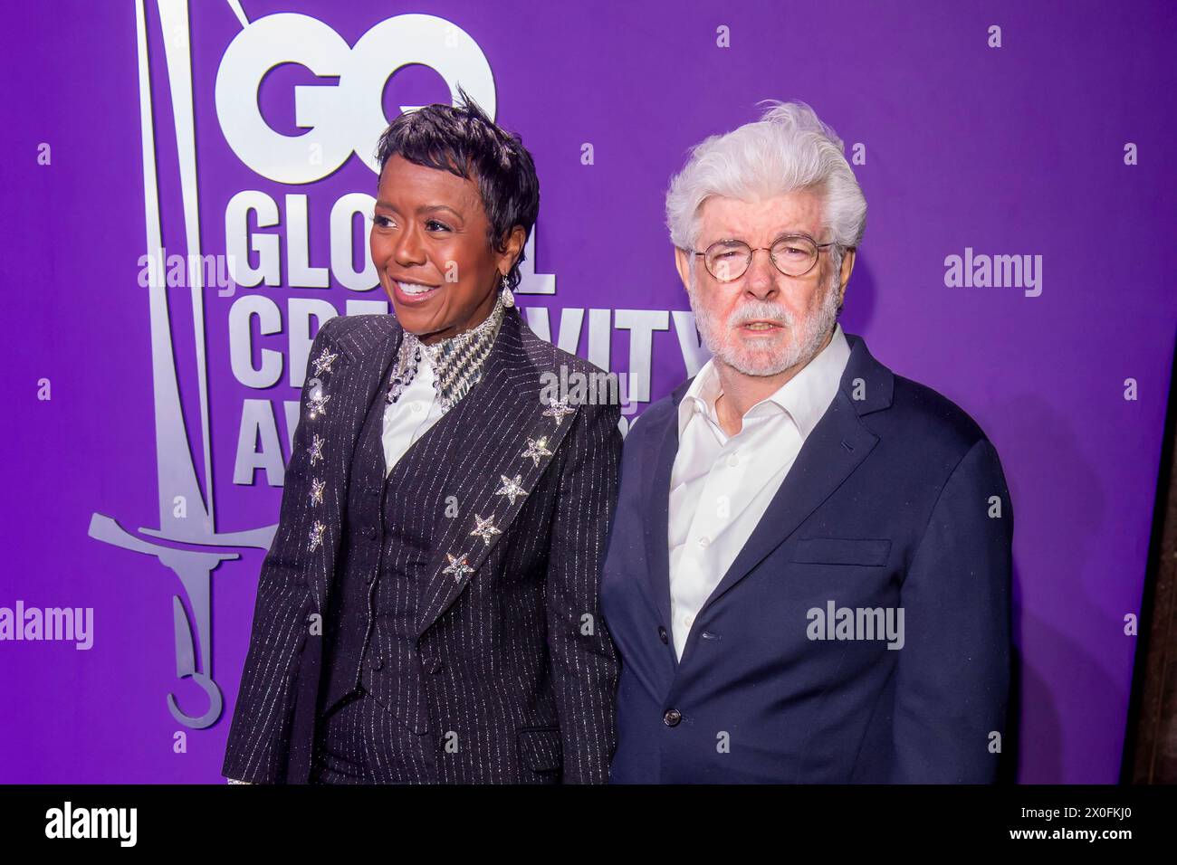 NEW YORK, NEW YORK - 11. APRIL: (L-R) Mellody Hobson und George Lucas nehmen am 11. April 2024 an den GQ Creativity Awards 2024 der WSA Teil. Stockfoto