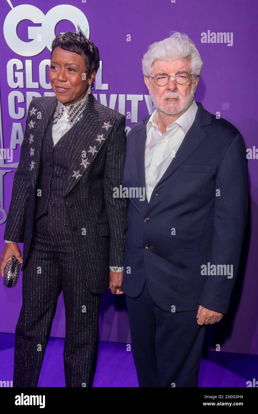 NEW YORK, NEW YORK - 11. APRIL: (L-R) Mellody Hobson und George Lucas nehmen am 11. April 2024 an den GQ Creativity Awards 2024 der WSA Teil. (Foto: Ron Adar / SOPA Images/SIPA USA) Stockfoto