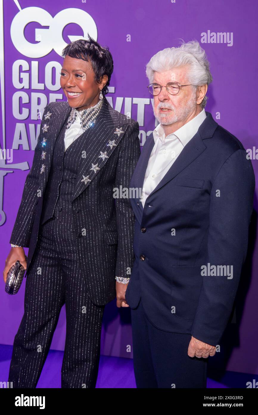 NEW YORK, NEW YORK - 11. APRIL: (L-R) Mellody Hobson und George Lucas nehmen am 11. April 2024 an den GQ Creativity Awards 2024 der WSA Teil. (Foto: Ron Adar / SOPA Images/SIPA USA) Stockfoto