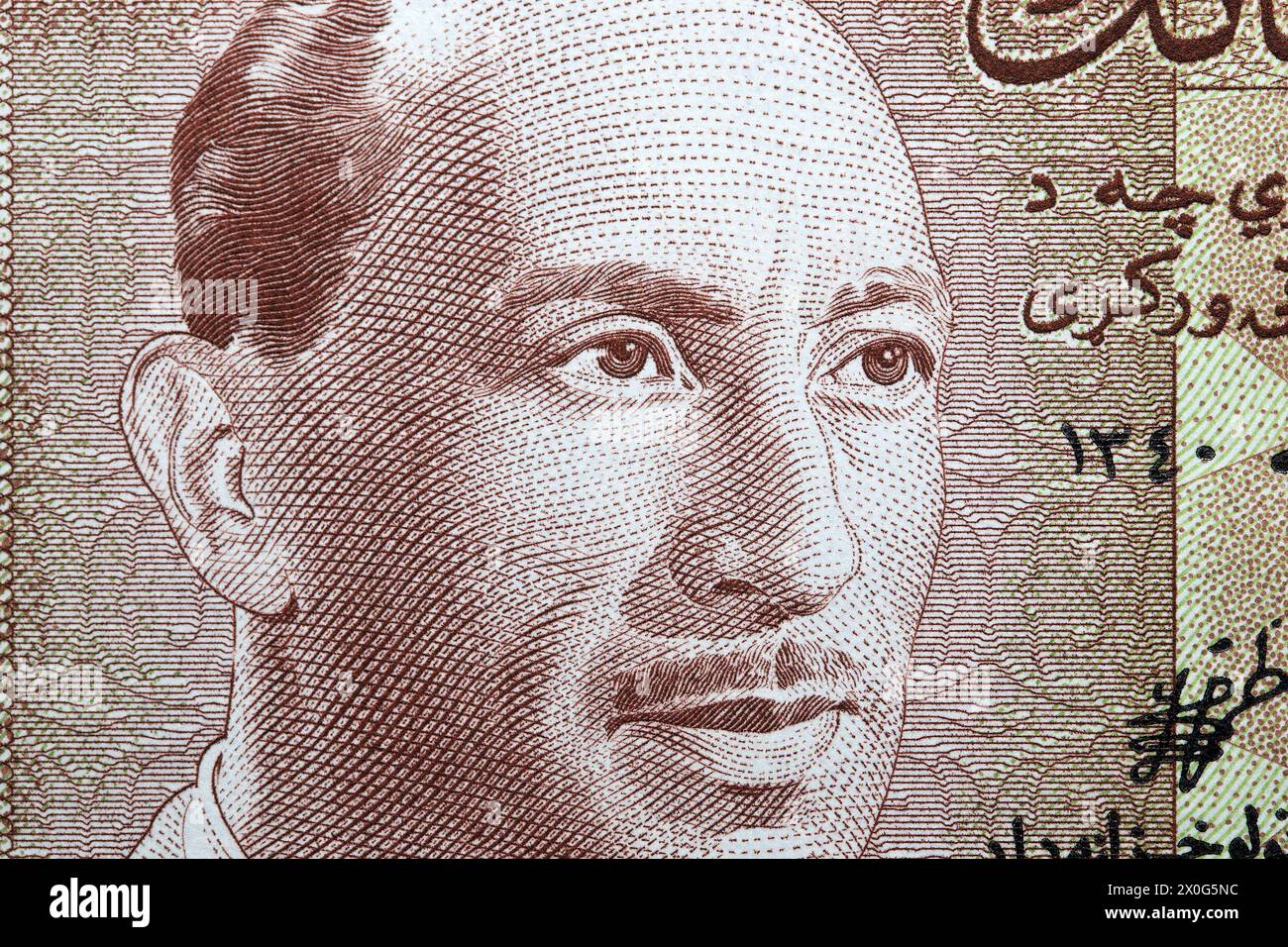 Muhammad Zahir ein Nahaufnahme-Porträt aus afghanischem Geld - Afghanisch Stockfoto