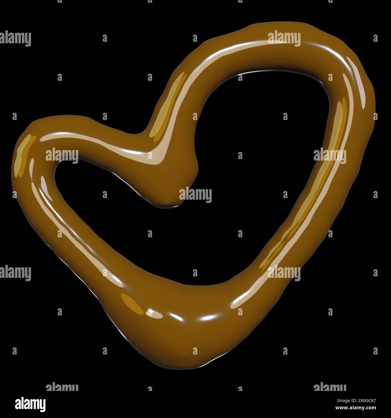 3D-Rendering mit flüssiger Herzform für Gourmet- oder valentinstag-Verpackungen Stockfoto