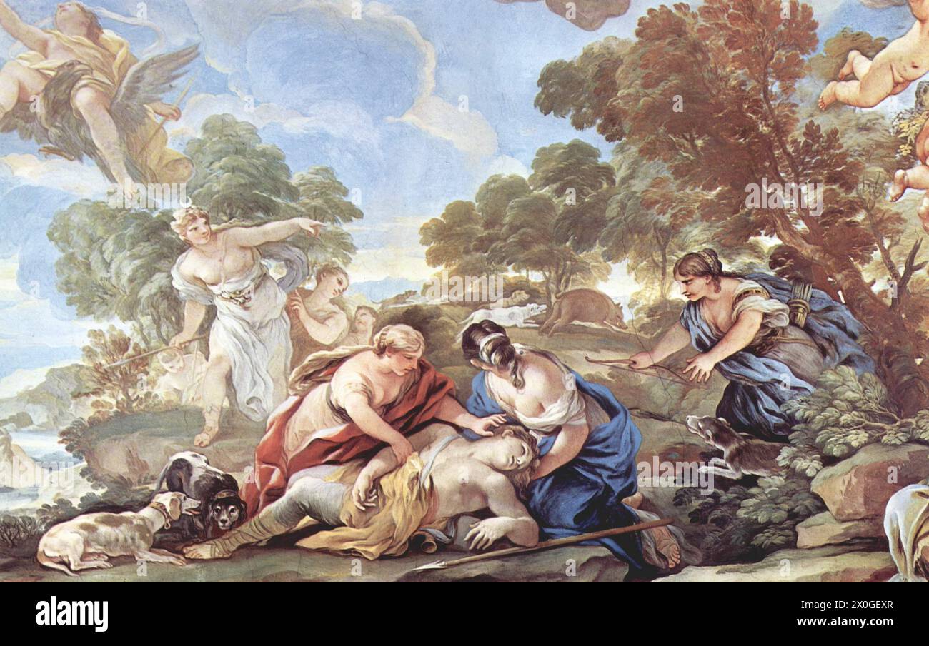 Tod von Adonis (1684–1686) durch Luca Giordano. Stockfoto