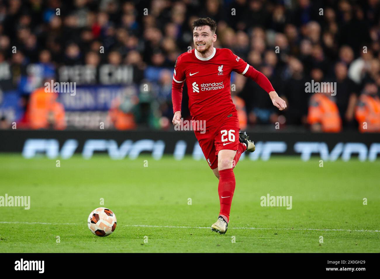 LIVERPOOL, UK - 11. April 2024: Andy Robertson von Liverpool im 1. Legspiel der UEFA Europa League im Viertelfinale zwischen Liverpool FC A Stockfoto