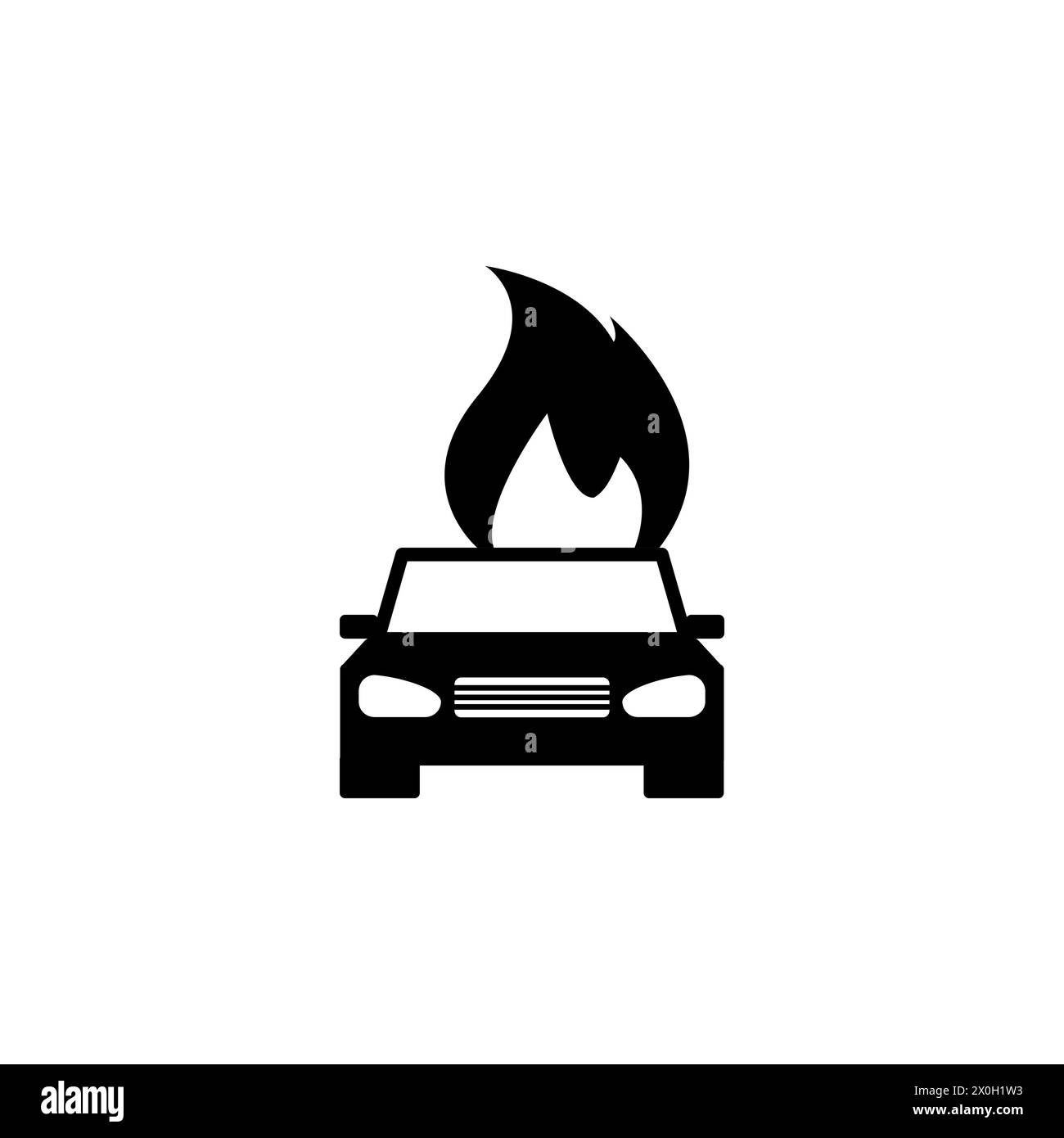 Symbol für den flachen Vektor des brennenden Autos. Einfaches, ausgefülltes Symbol auf weißem Hintergrund Stock Vektor