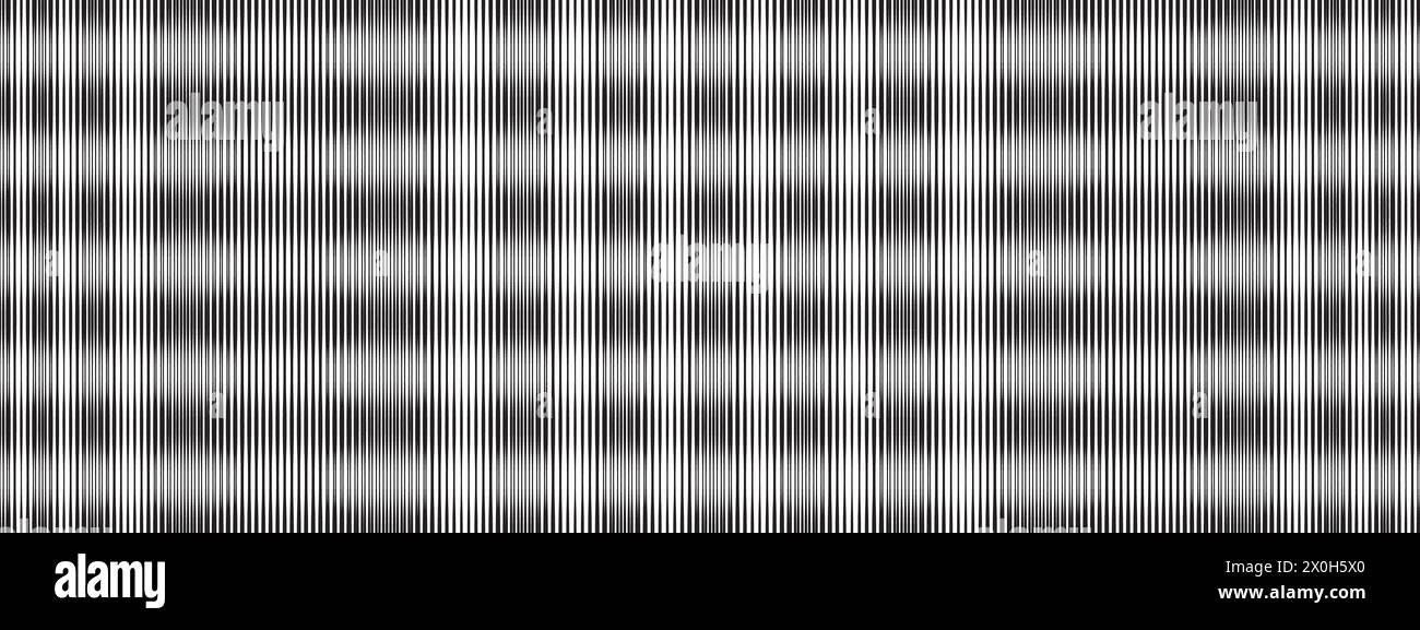 Moire optische Wirkung surrealer psychedelischer Hintergründe. Nahtloses Muster mit Grunge-Textur. Abstrakte Schwarz-weiß-BG. Einfaches Muster mit Linien Stock Vektor