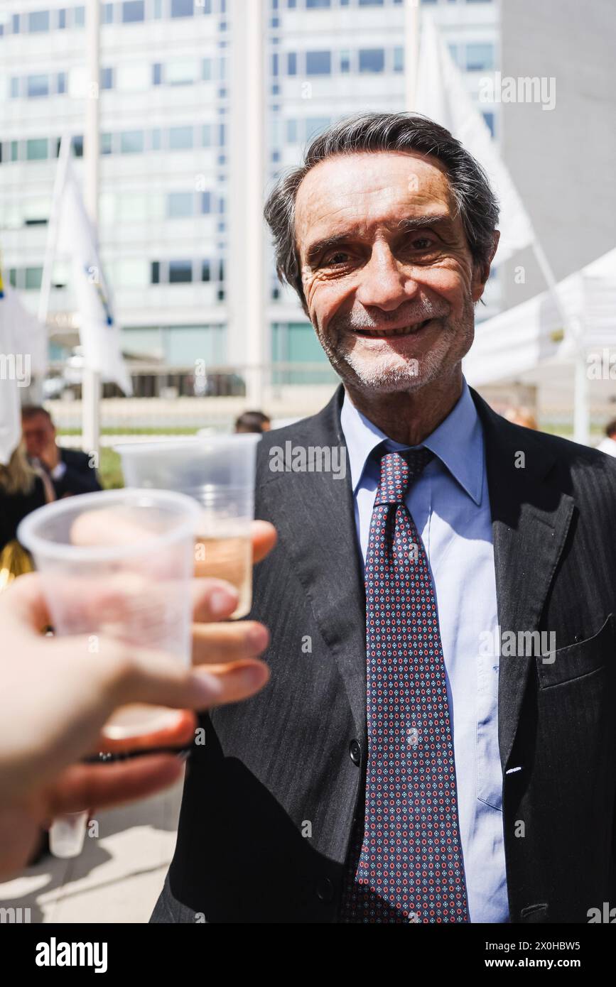 Mailand, Italien. April 2024. Mailand, die Feierlichkeiten zum 40. Jahrestag der Gründung des Lombardenbundes im Palazzo Pirelli. Auf dem Foto: Attilio Fontana Credit: Independent Photo Agency/Alamy Live News Stockfoto