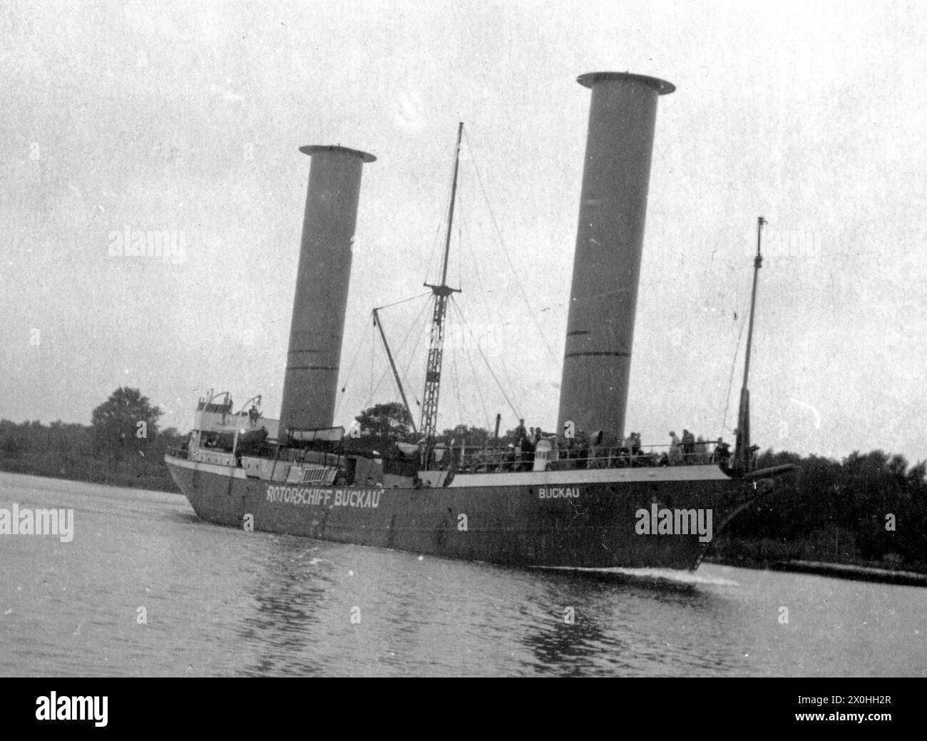 Das Rotorschiff Buckau während einer Probefahrt 1925 in Stettin. Stockfoto