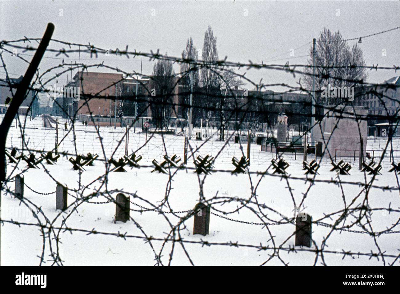 Grenzbefestigung in Ost-Berlin, nahe Potsdamer Platz. Stockfoto