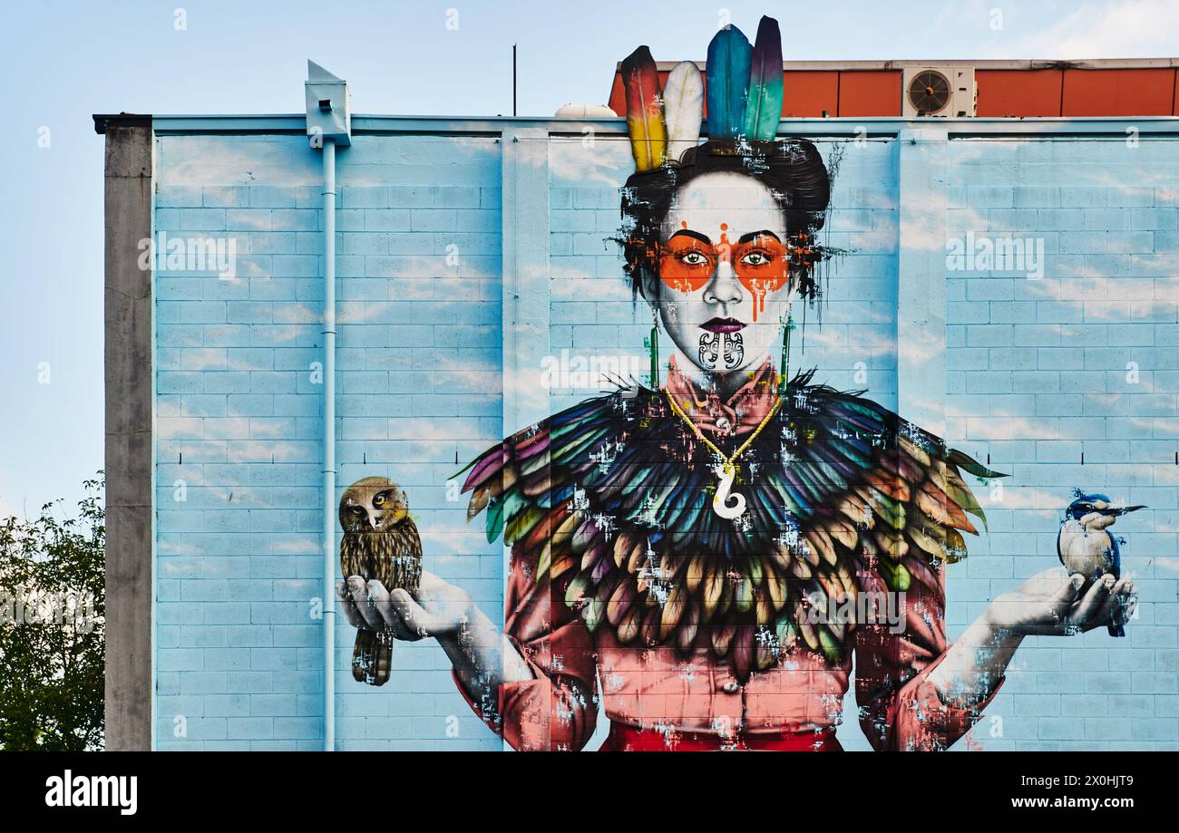 Graffiti-Wandgemälde in Christchurch, Südinsel, Neuseeland Stockfoto