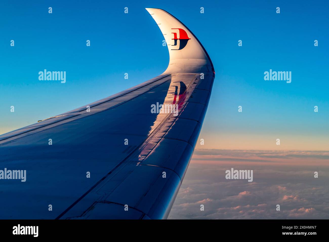 Fensterblick über Rumänien von Malaysia Airlines Berhad auf dem Weg zum Kuala Lumpur International Airport, Stockfoto