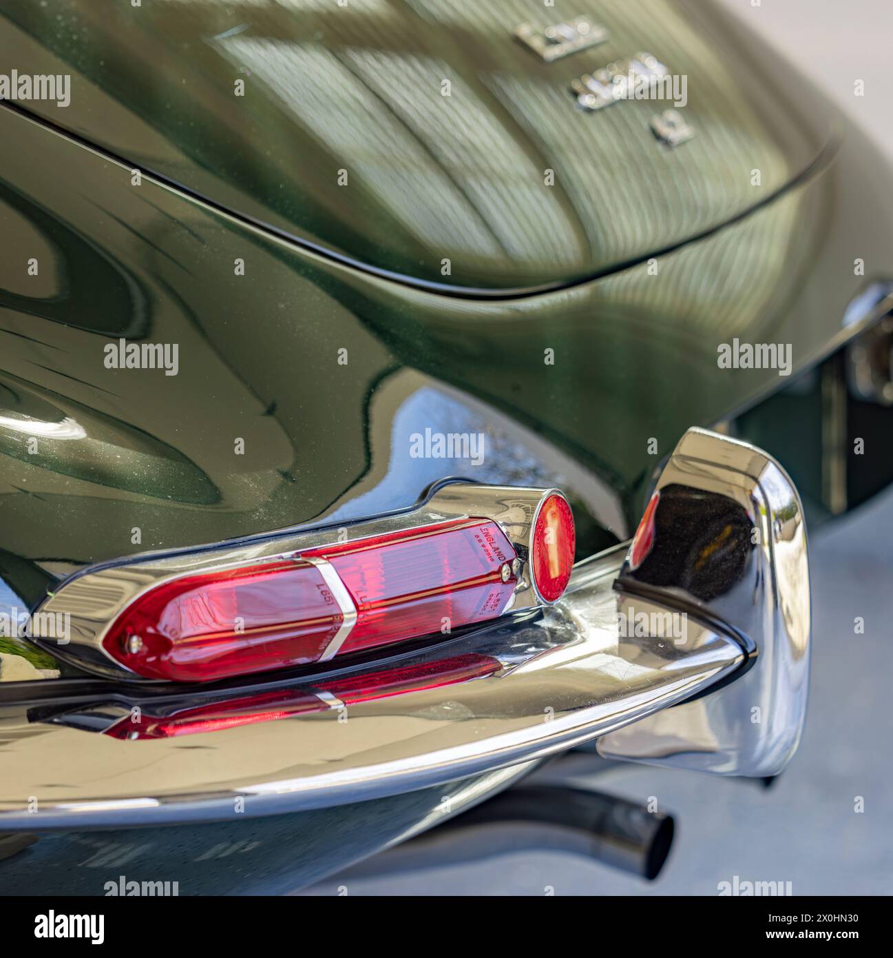 Detailbild der Rückleuchten eines alten Jaguar E-Typs 4,2 Stockfoto