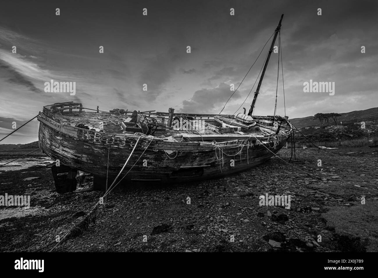 Sonnenuntergang am Isa Shipwreck, Culduie, Applecross. Stockfoto