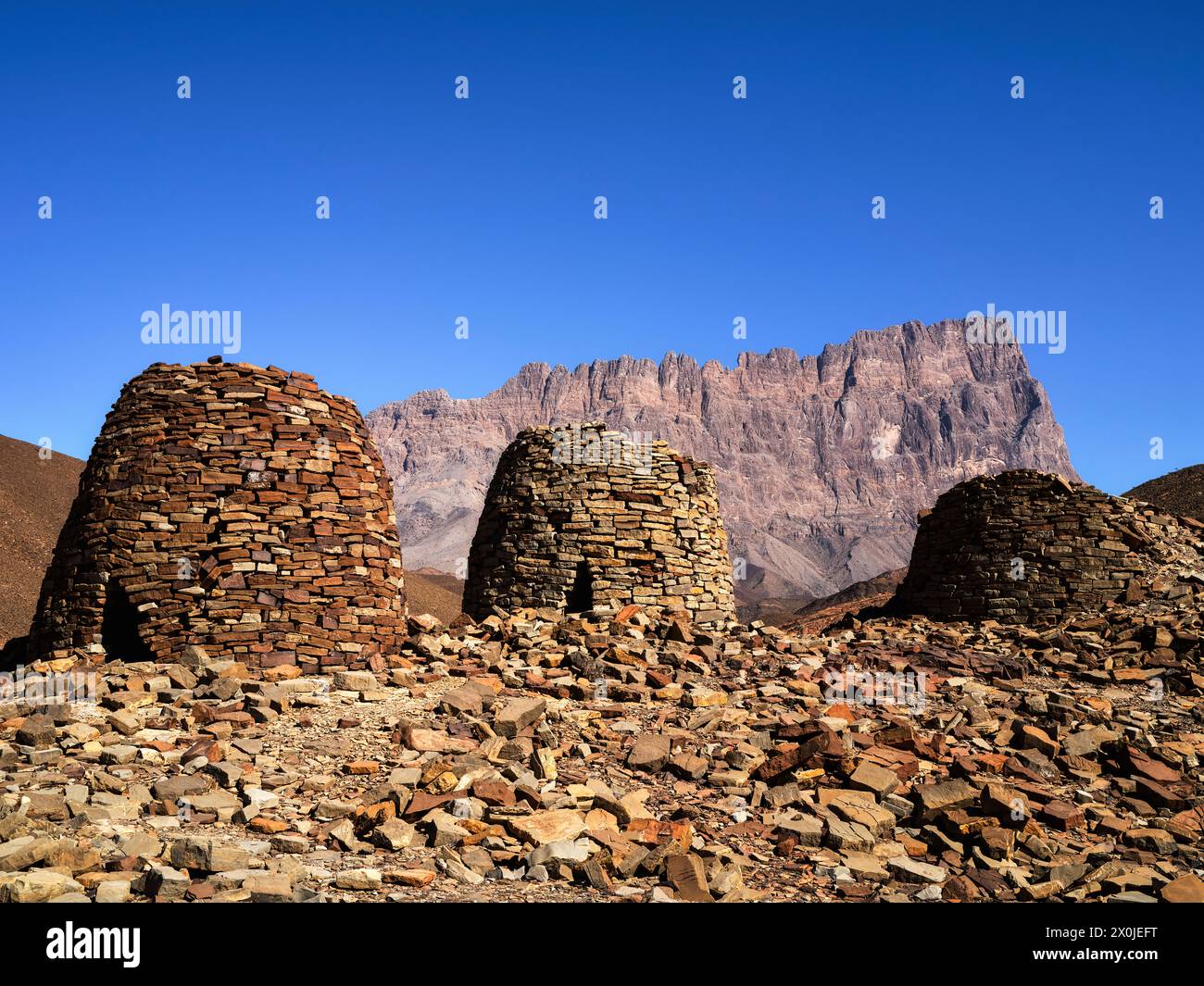 Oman, bei den Bienenstockgräbern in Al Ayn im Hajar-Gebirge, Stockfoto