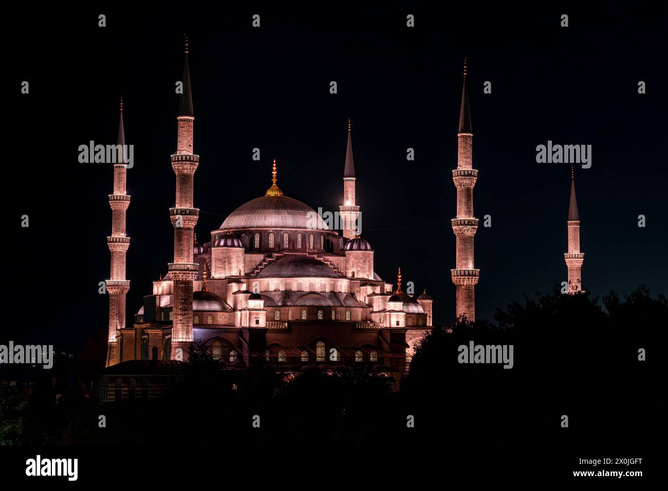 Sultan Ahmed Moschee, Sultanahmet Camii, Nacht, Beleuchtung, Istanbul, Türkei, Europa Stockfoto