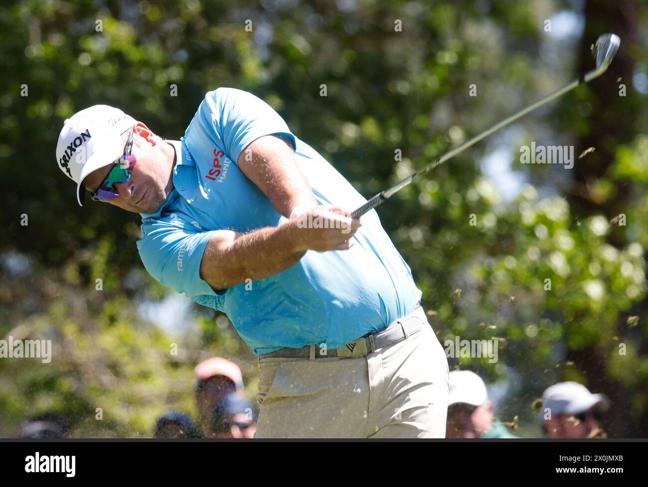 Augusta, Usa. April 2024. Der neuseeländische Ryan Fox schlägt am Freitag, den 12. April 2024, im Augusta National Golf Club in Augusta, Georgia auf dem vierten Loch in der zweiten Runde des Masters Turniers ab. Foto: Tannen Maury/UPI Credit: UPI/Alamy Live News Stockfoto