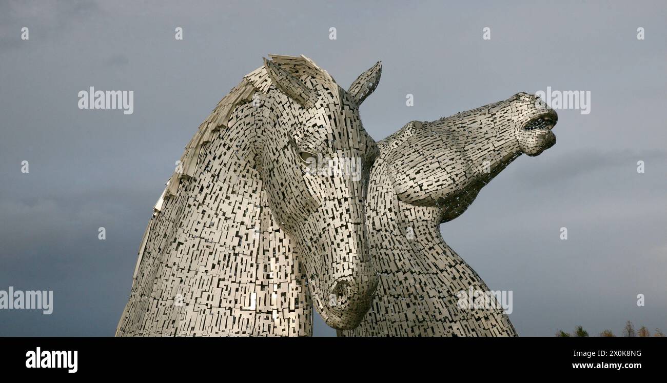 Ein Blick auf die berühmten Kelpies in Schottland, Europa Stockfoto