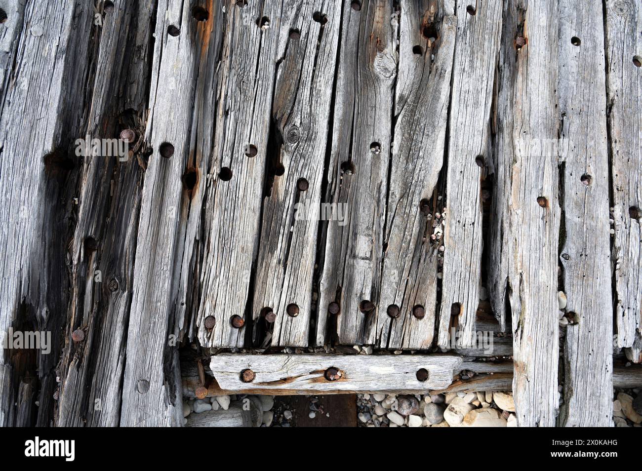 Detail eines hölzernen Schiffswracks Stockfoto