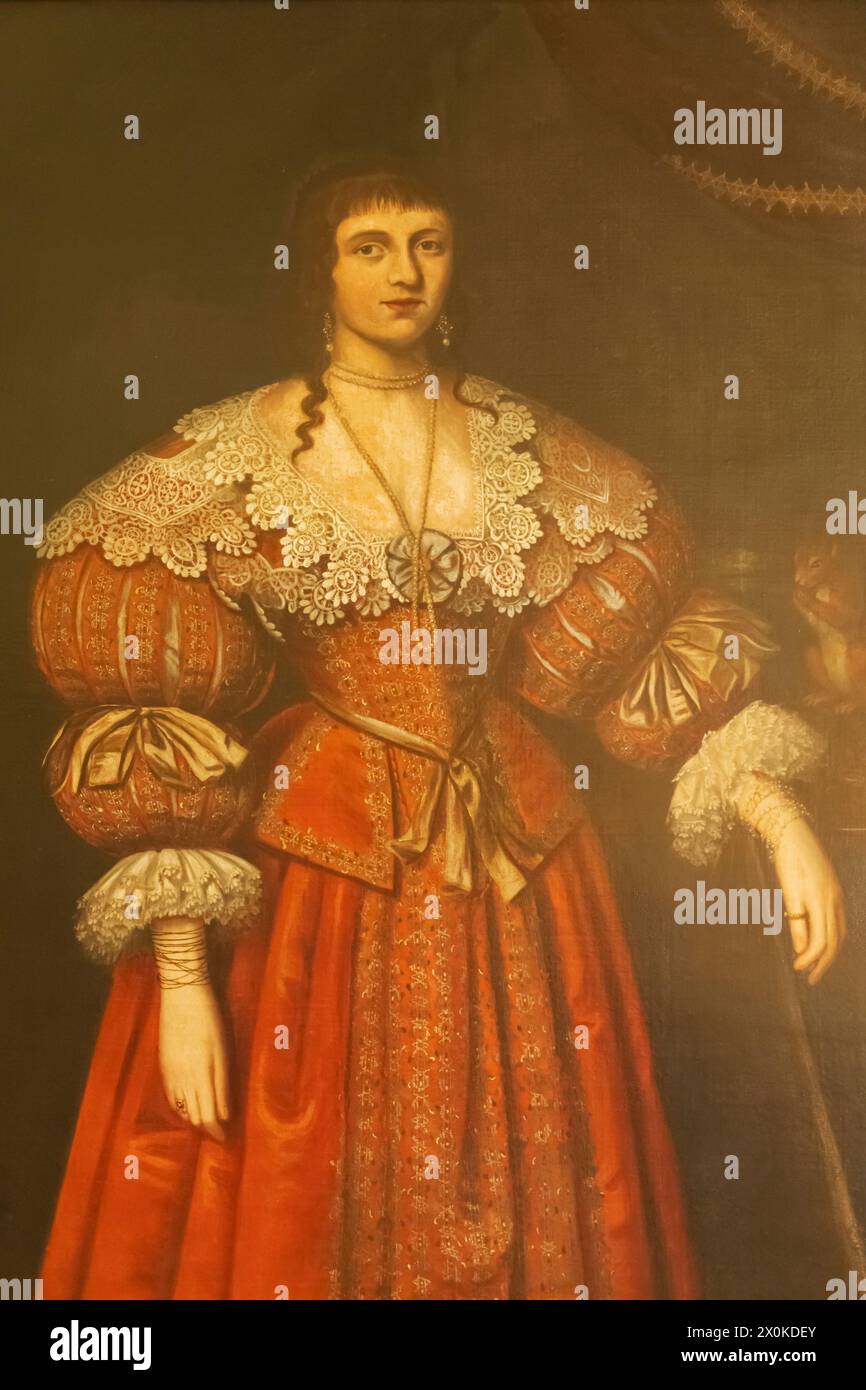 England, Hampshire, Hinton Hampner, Hinton Hampner Country House, The Dining Room, Portrait of Elizabeth, Lady Stawell von Gilbert Jackson aus dem Jahr 1636 Stockfoto