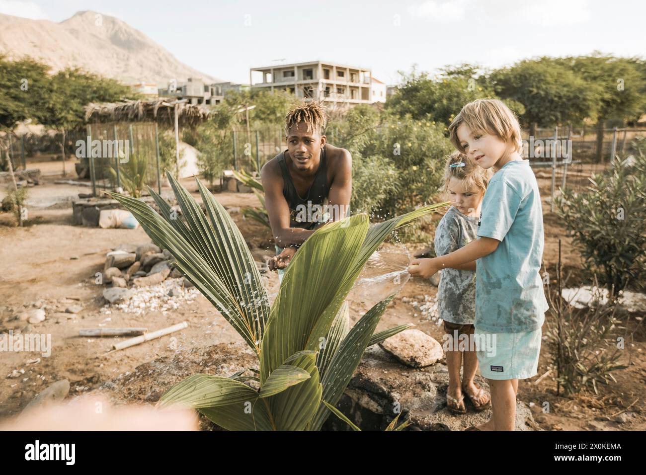 Familienurlaub von 6 Monaten in Westafrika, Kap Verde, Santiago Island in Tarrafal Stockfoto