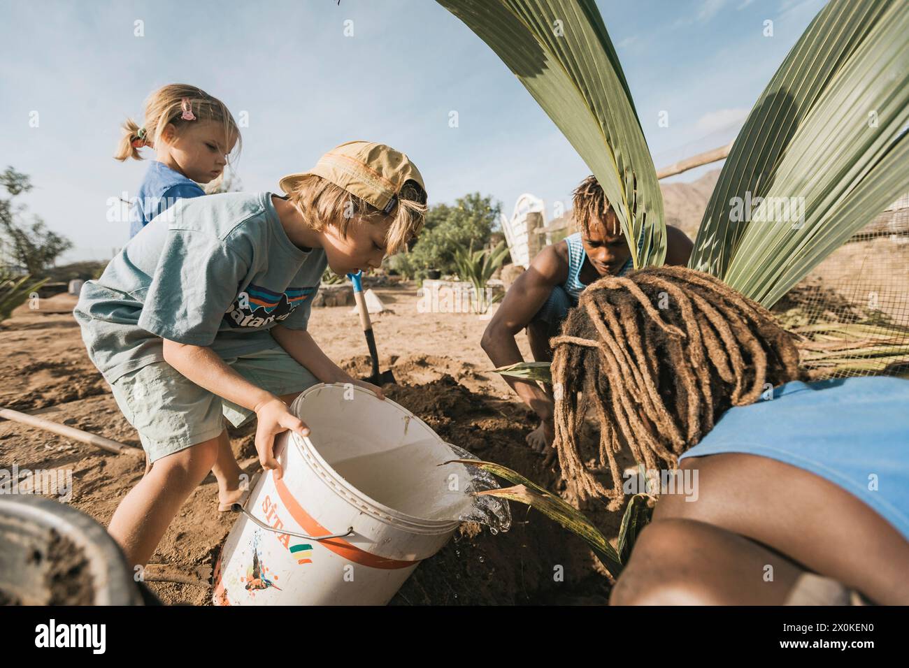 Familienurlaub von 6 Monaten in Westafrika, Kap Verde, Santiago Island in Tarrafal Stockfoto