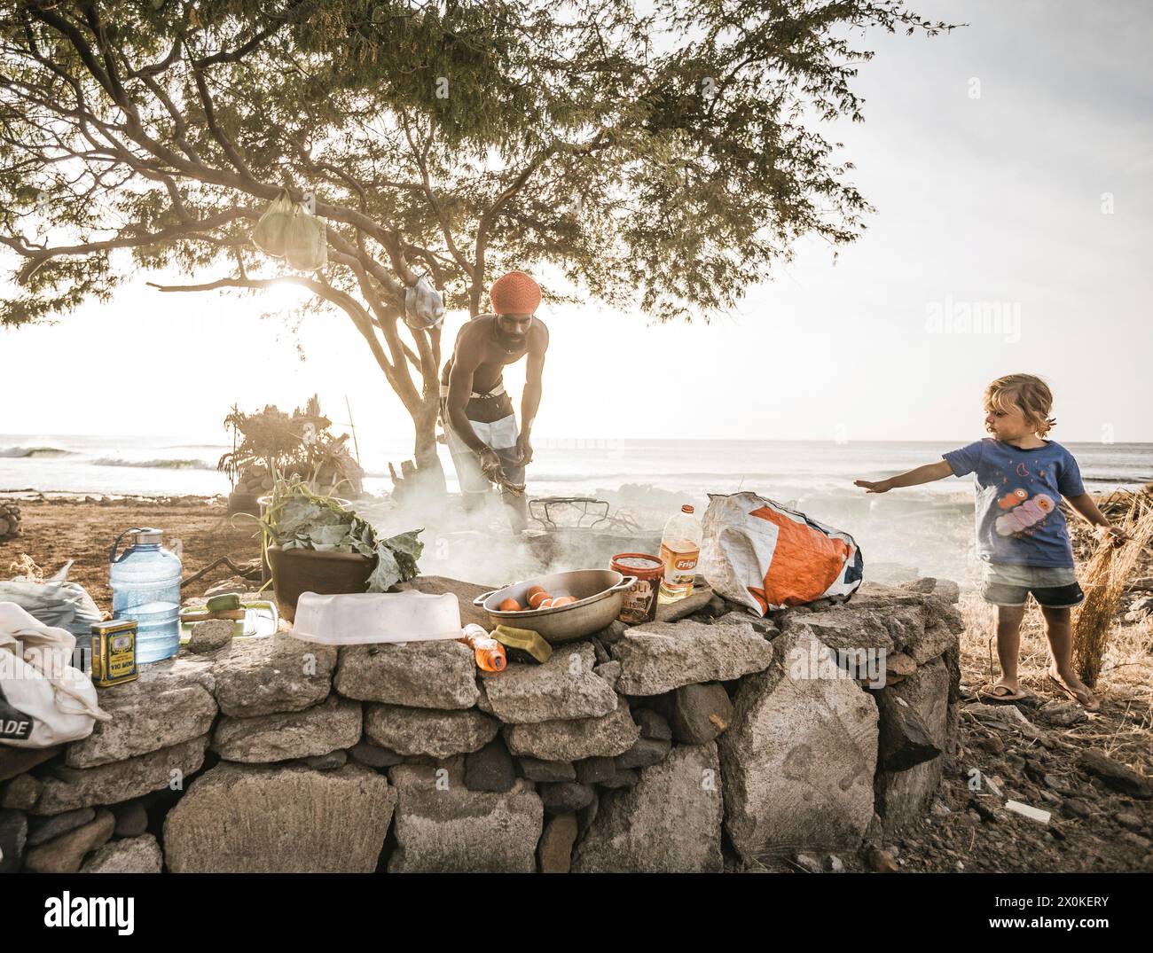 Familienurlaub von 6 Monaten in Westafrika, Kap Verde, Santiago Island in Tarrafal Stockfoto