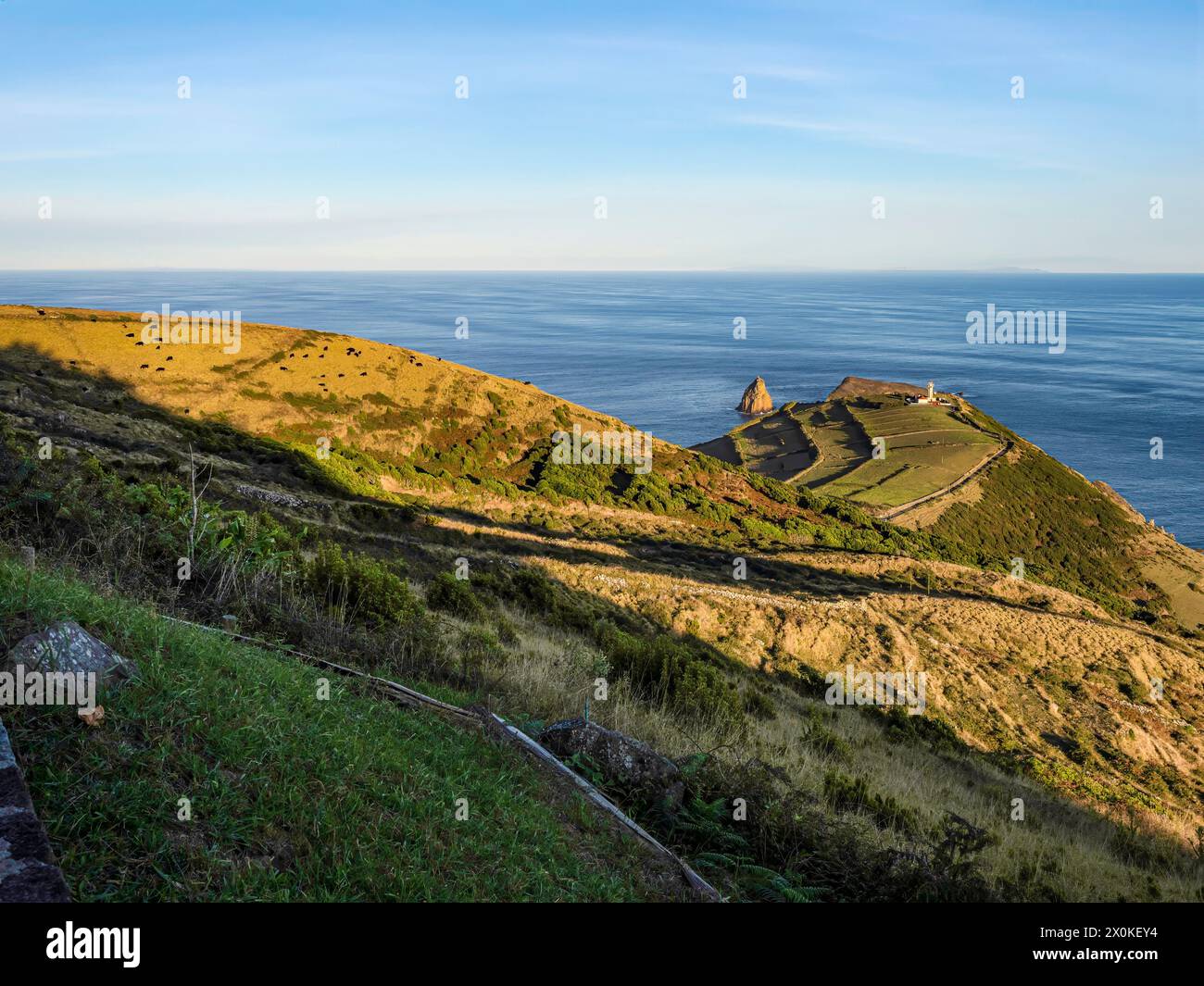 Azoren, Insel Graciosa, Leuchtturm, Luz, Portugal, Landschaft, Meereslandschaft, Landschaft, Atlantik-Archipel, Land und Meer Stockfoto