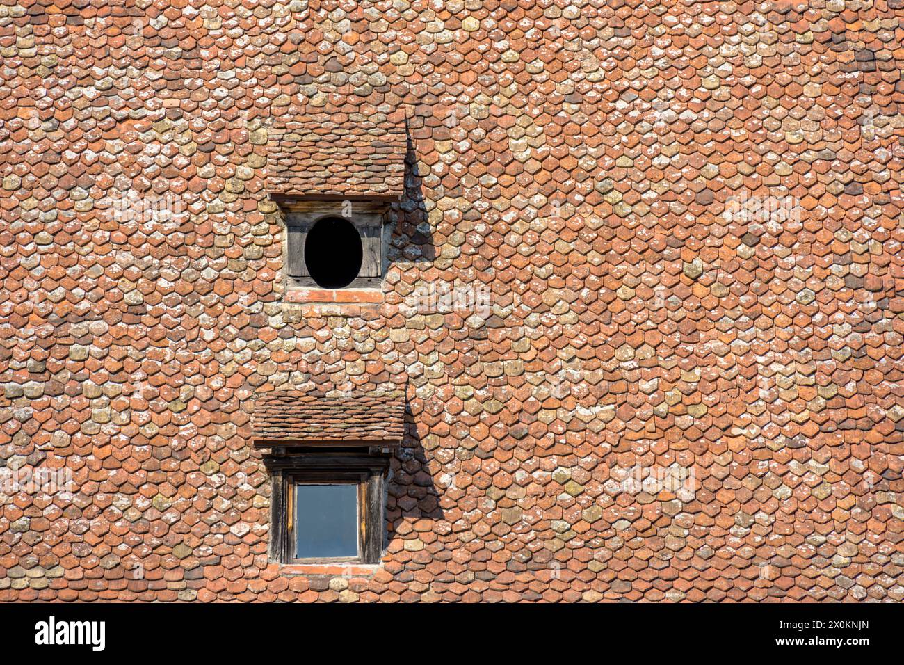 Frankreich, Elsass, Wissembourg, altes Dach. Stockfoto