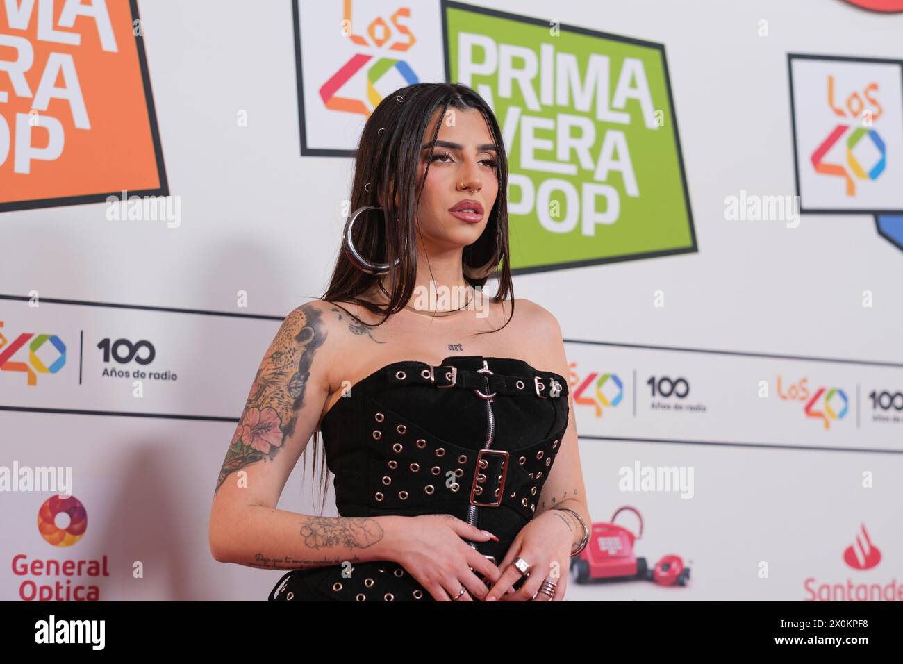 Naiara nimmt am 12. April 2024 am Los40 Primavera Pop Konzert Photocall im Wizink Center in Madrid Teil. Stockfoto