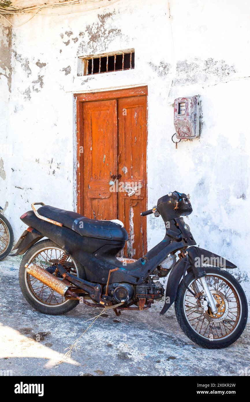 Matala, Moped, Retro, Iraklio, Heraklion, Kreta, Insel, Griechenland Stockfoto