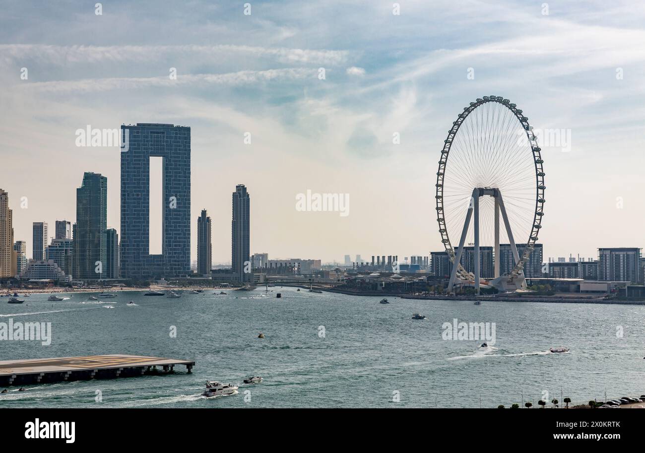 Adresse Beach Resort and Ferris Wheel, Ain Dubai, das größte Riesenrad der Welt, 260 m, Bluewaters, Bluewaters Island, Dubai Marina, Dubai, Vereinigte Arabische Emirate, Naher Osten, Asien Stockfoto