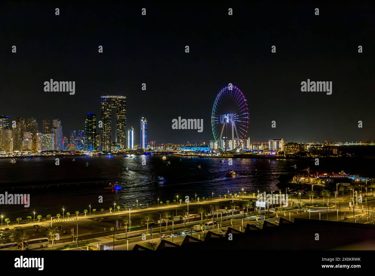 Adresse Beach Resort and Ferris Wheel, Ain Dubai, das größte Riesenrad der Welt, 260 m, Bluewaters, Bluewaters Island, Dubai Marina, Dubai, Vereinigte Arabische Emirate, Naher Osten, Asien Stockfoto